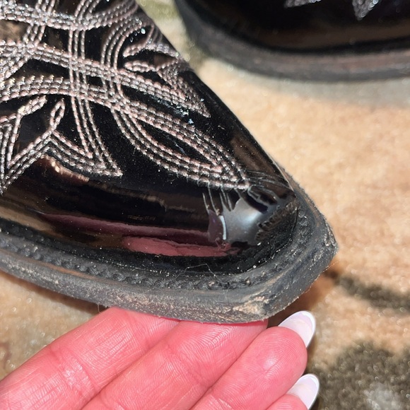 Lane Off The Record Cowgirl Western Boots Black 7.5 Cowboy Snip Toe Rodeo Midi - Picture 12 of 13